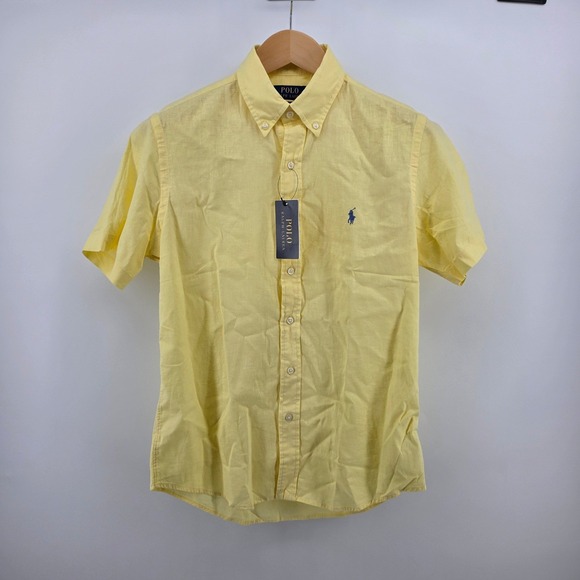 Polo Ralph Lauren Other - Polo Ralph Lauren Mens Small Yellow Linen Blend Short Sleeve Shirt NEW
